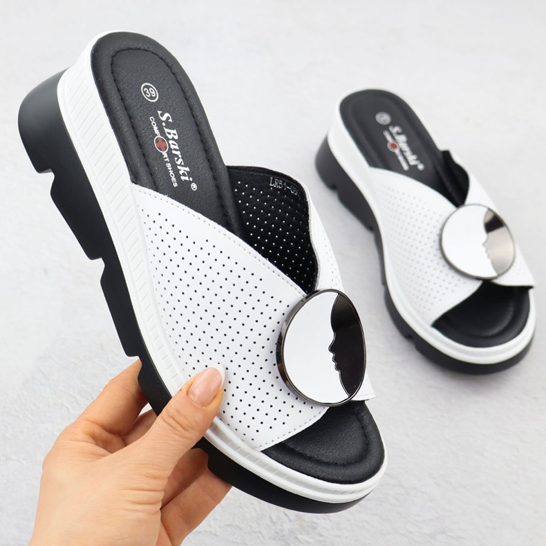 S.Barski Naisten nahkainen flip flops aukiot Białe S. Barski LR51-662 valkoinen 1