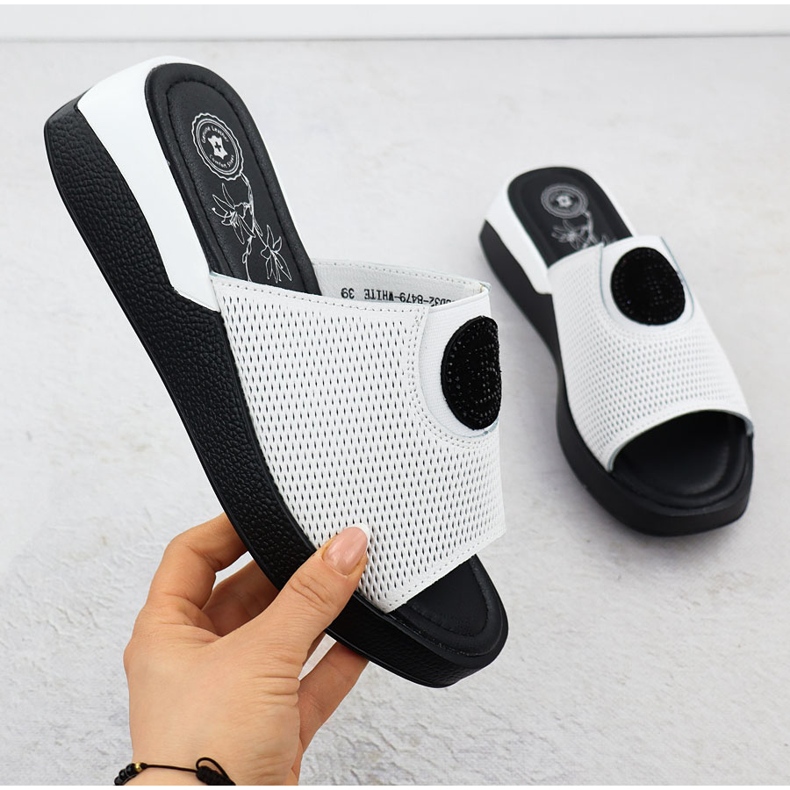 Naisten nahkainen flip flops mukava valkoinen jezzi 8479 1