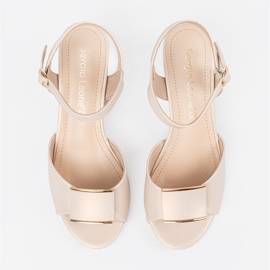 Sergio Leone Sandaalit naisten pylväällä, jolla on avoin kevyt kerjäävä kantapää beige 2