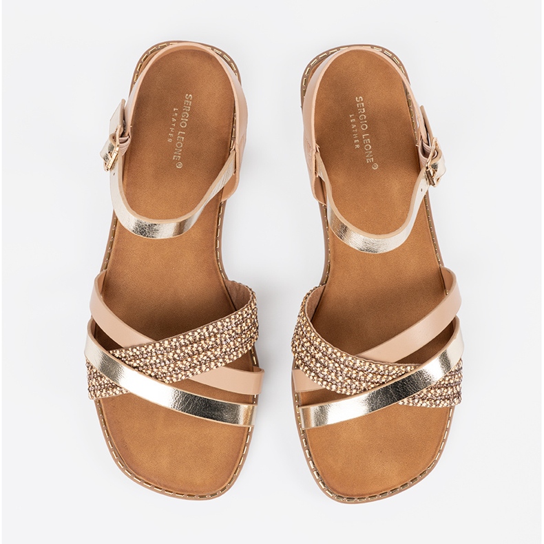 Kultaisten naisten sandaalit tasaisella pohjalla Sergio Leone kultainen 2