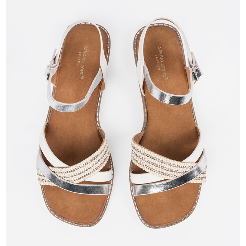 Valkoisten naisten sandaalit tasaisella pohjalla Sergio Leone valkoinen 2