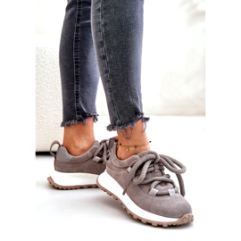 Naisten mokkanahkaiset tennarit, joissa paksu nauhoitus Artiker 54C1465 harmaa 3