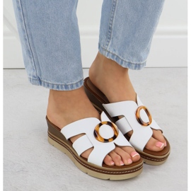 Naisten nahkainen flip flops valkoisilla kiiloilla REMONTE D2L52-80 valkoinen 6