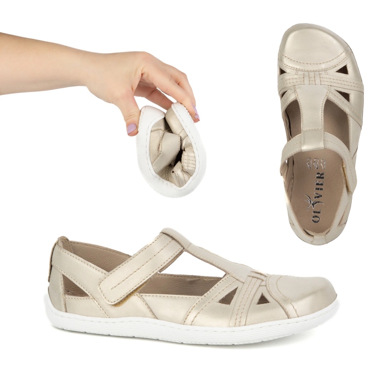 Naisten paljain jaloin kengät Ultralekkie Olivier 1285 puoli -muotoinen tarranauha kultainen 1