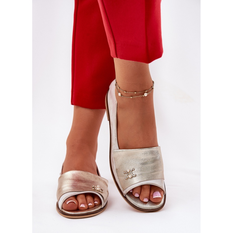 Nahka tyylikäs balleriinit paljain sormilla Zazoo 1865 Zloty Wiped kultainen 2