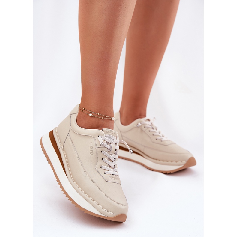 Naisten nahka -lenkkarit Big Star RR274A334 Beige -alustalla 1