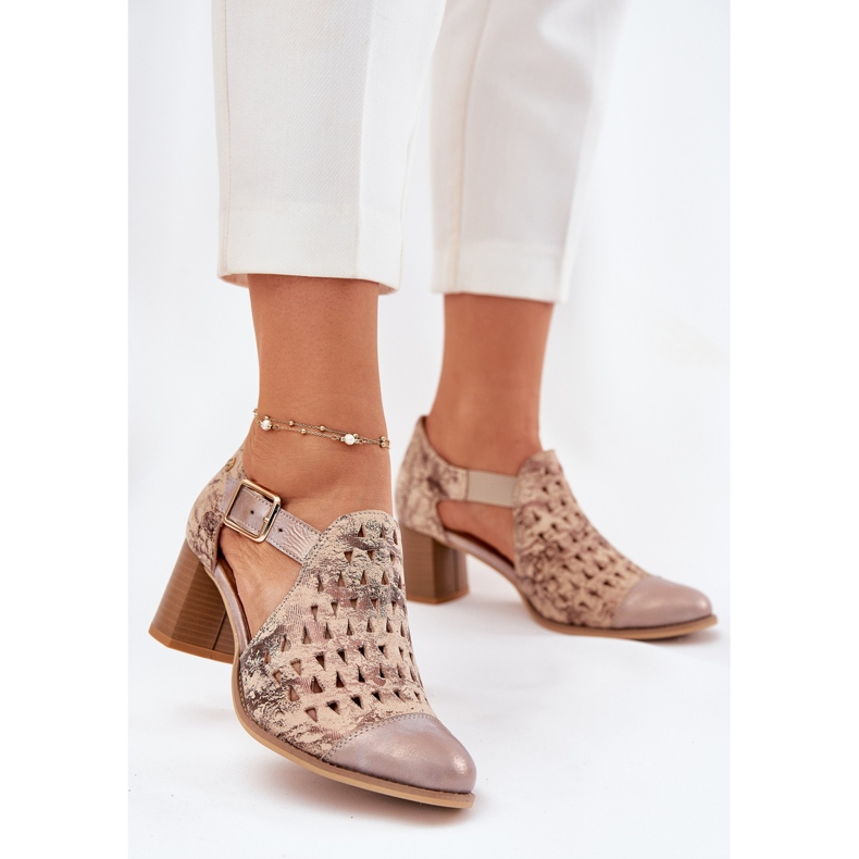 Naisten nahkainen Openwork Maciejka Boots 04962-43 Beige-Gold 2