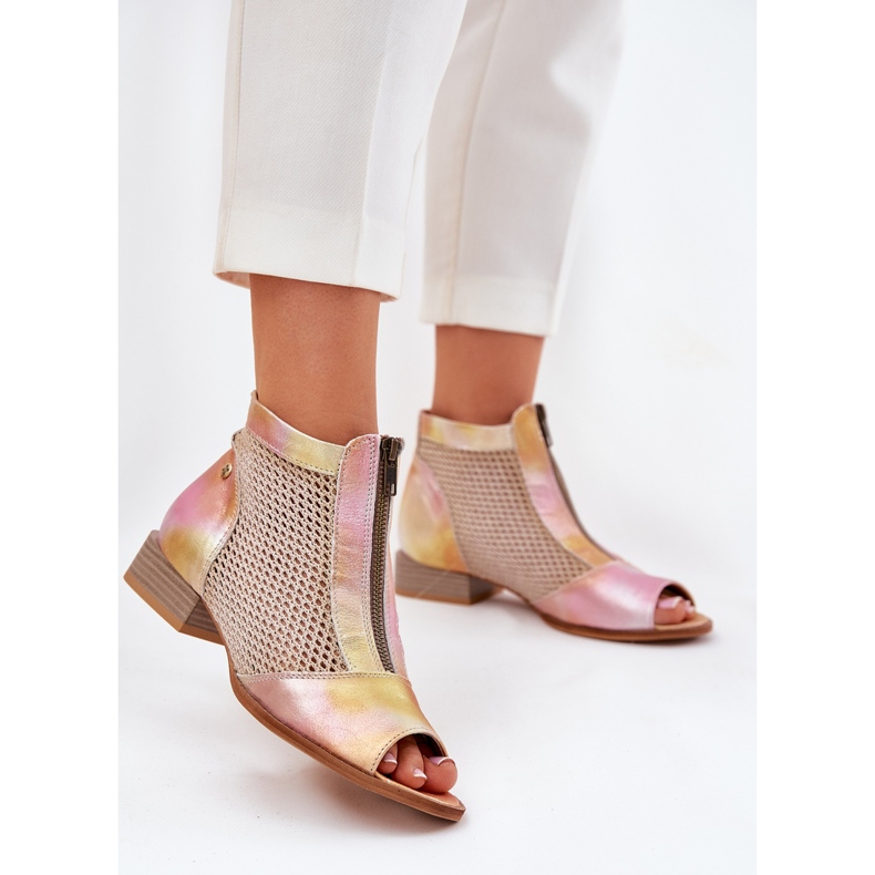 Litteä kantaiset naisten nahkakengät paljain sormilla Maciejka 06413-15 vaaleanpunainen oranssi 2