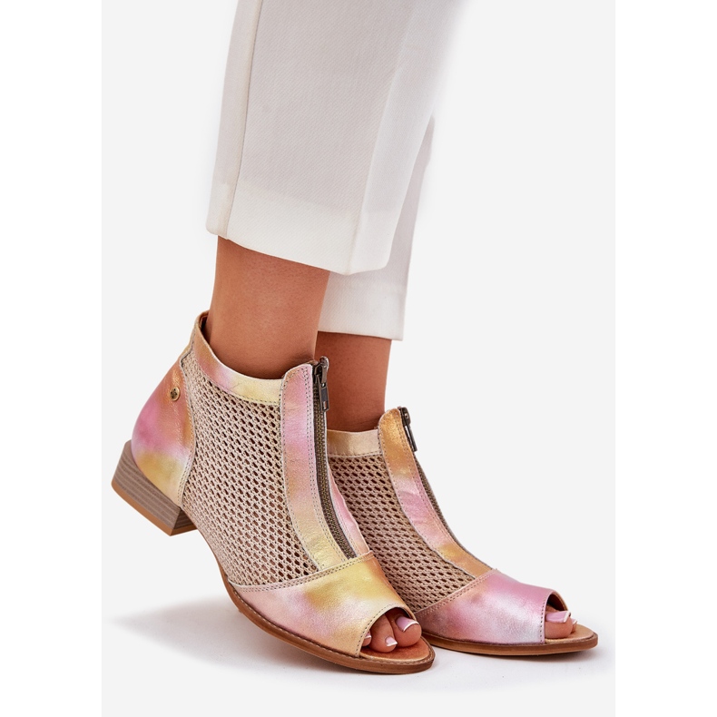 Litteä kantaiset naisten nahkakengät paljain sormilla Maciejka 06413-15 vaaleanpunainen oranssi 1