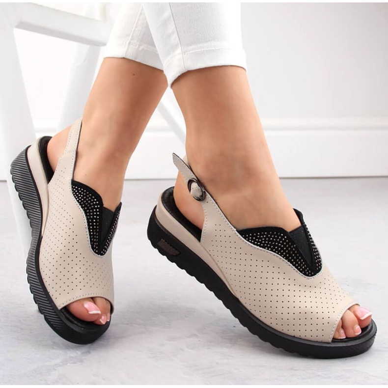 Nahkaiset harjakattoiset kiila sandaalit Filippo W PAW537, beige 1