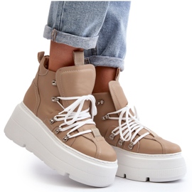 Zazoo 3416 nahkaiset naisten urheilukengät, beige 6