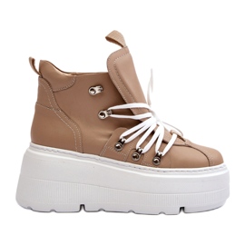 Zazoo 3416 nahkaiset naisten urheilukengät, beige 3