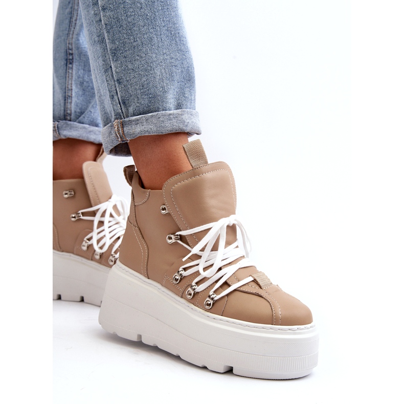 Zazoo 3416 nahkaiset naisten urheilukengät, beige 5