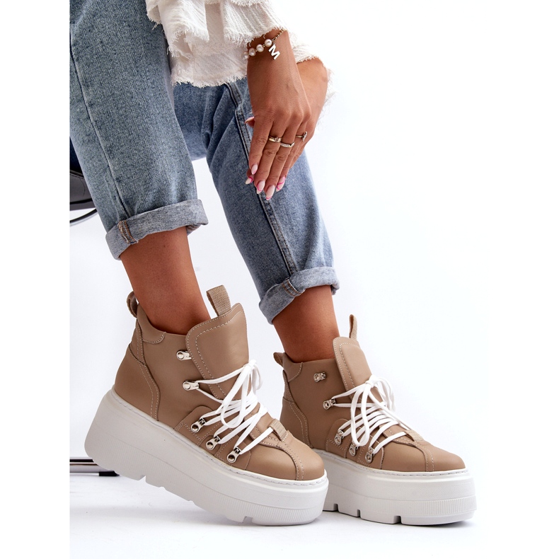 Zazoo 3416 nahkaiset naisten urheilukengät, beige 2