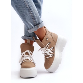 Zazoo 3416 nahkaiset naisten urheilukengät, beige 1