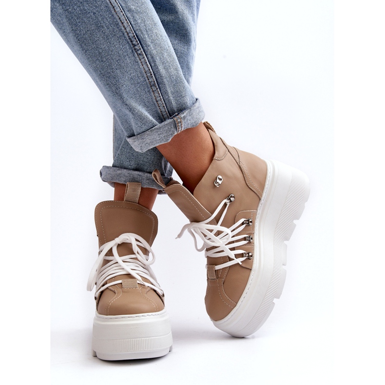 Zazoo 3416 nahkaiset naisten urheilukengät, beige 1