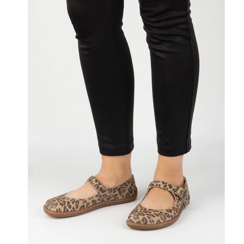 Paljain jaloin naisten balleriinit Olivier 1286 - nahkakengät solki arjen ja tyylikkään pantterityylit ruskea 1