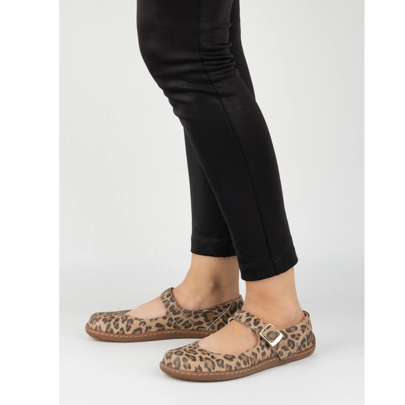 Paljain jaloin naisten balleriinit Olivier 1286 - nahkakengät solki arjen ja tyylikkään pantterityylit ruskea 2