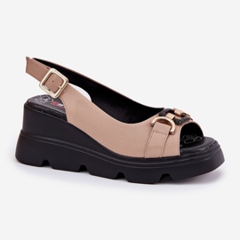 ARTIKER Naisten nahkaiset sandaalit kiilalla ja alustalla sisustus Artker 56c2209 beige 4
