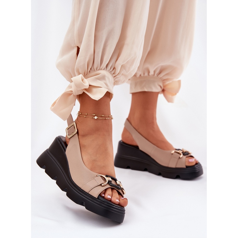 ARTIKER Naisten nahkaiset sandaalit kiilalla ja alustalla sisustus Artker 56c2209 beige 2