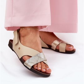 Nahka-sandaalit tarranauhoille zazoo 40141 beige-kultainen 2