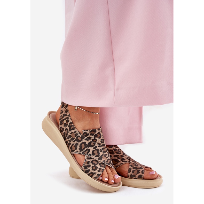 Zazoo 40392 nahka sandaalit naisten ruskea leopardipainatus beige 1