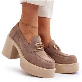 Zazoo 20170 mokkanahkakengät paksulla postilla beige 5