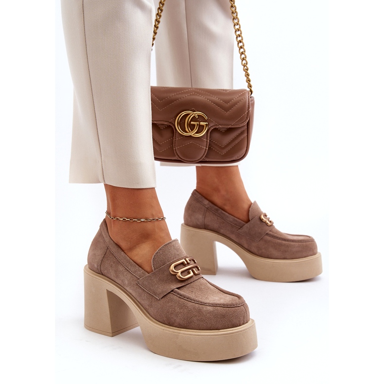 Zazoo 20170 mokkanahkakengät paksulla postilla beige 4