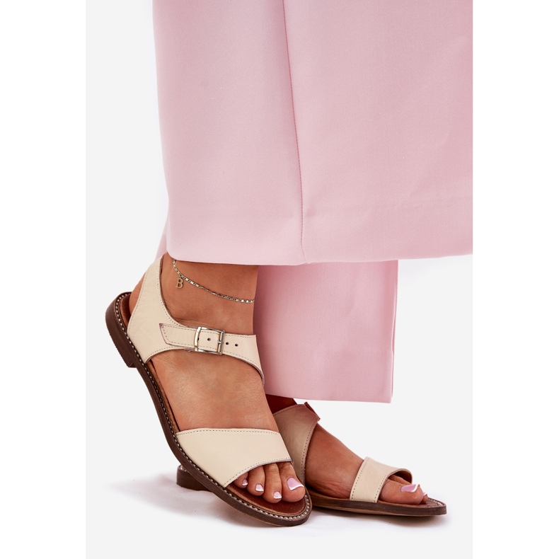 Zazoo 3014 Beige nahka Naisten nahkaiset sandaalit 1