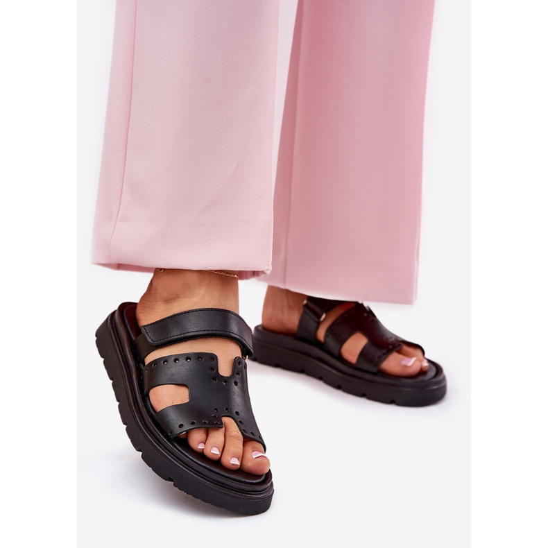 Naisten luonnon nahkatohvelit Zazoo 40440 -alustalla musta 1