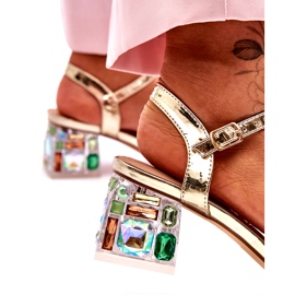 Naisten sandaalit korkokengissä, joissa on kristalleja Golden S.Barski MR1037-01 kultainen 3