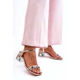 Naisten sandaalit korkokengissä, joissa on kristalleja Golden S.Barski MR1037-01 kultainen 4