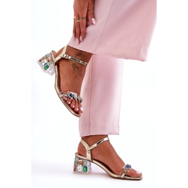 Naisten sandaalit korkokengissä, joissa on kristalleja Golden S.Barski MR1037-01 kultainen 1