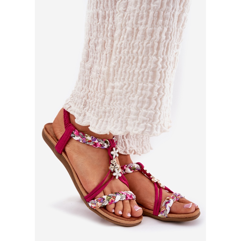 Litteät naisten sandaalit, joissa on punotut raidat ja nastat Artiker 56c1314 fuksja vaaleanpunainen 1