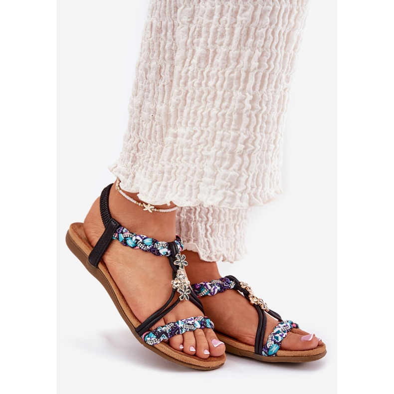 Litteät naisten sandaalit, joissa on punotut raidat ja nastat Artiker 54c1331 musta 1