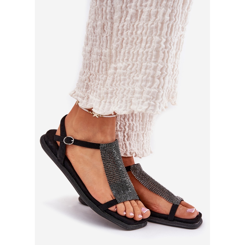 Litteät tyylikkäät naisten sandaalit Artiker 56c1370 -kiteillä musta 1