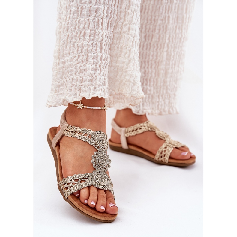 Litteät naisten sandaalit pitsimallilla Artiker 56c1281 PLN kultainen 2