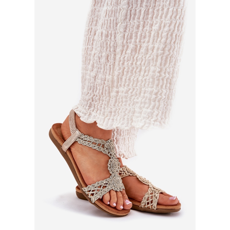 Litteät naisten sandaalit pitsimallilla Artiker 56c1281 PLN kultainen 1