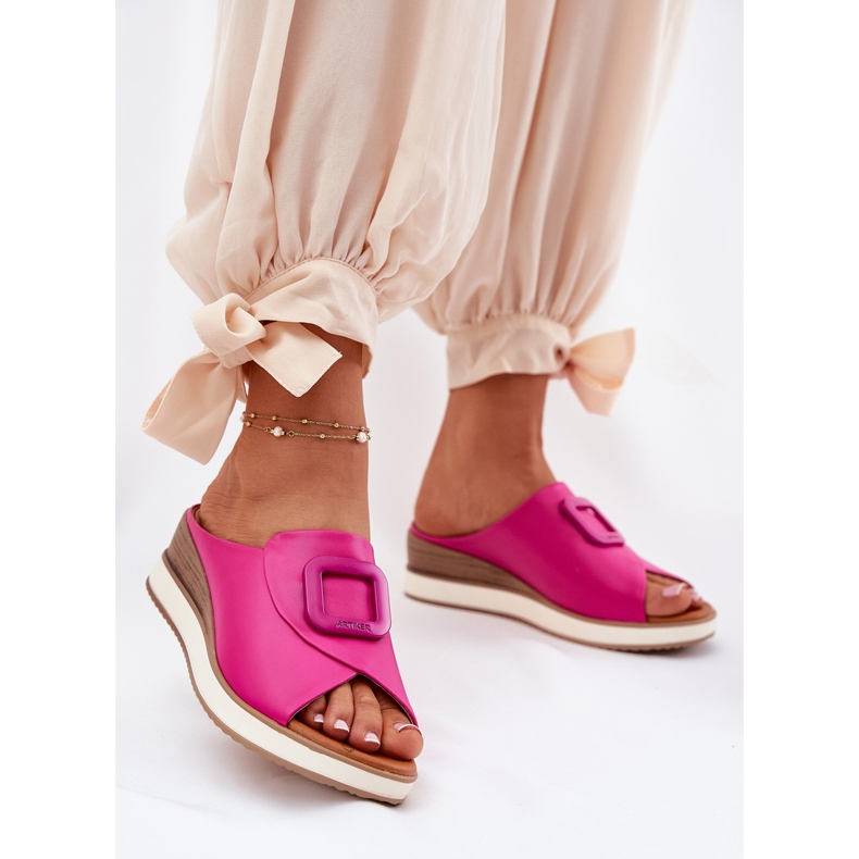 Naisten nahkainen flip Flops Artiker 56C2147 Fuksia vaaleanpunainen 2