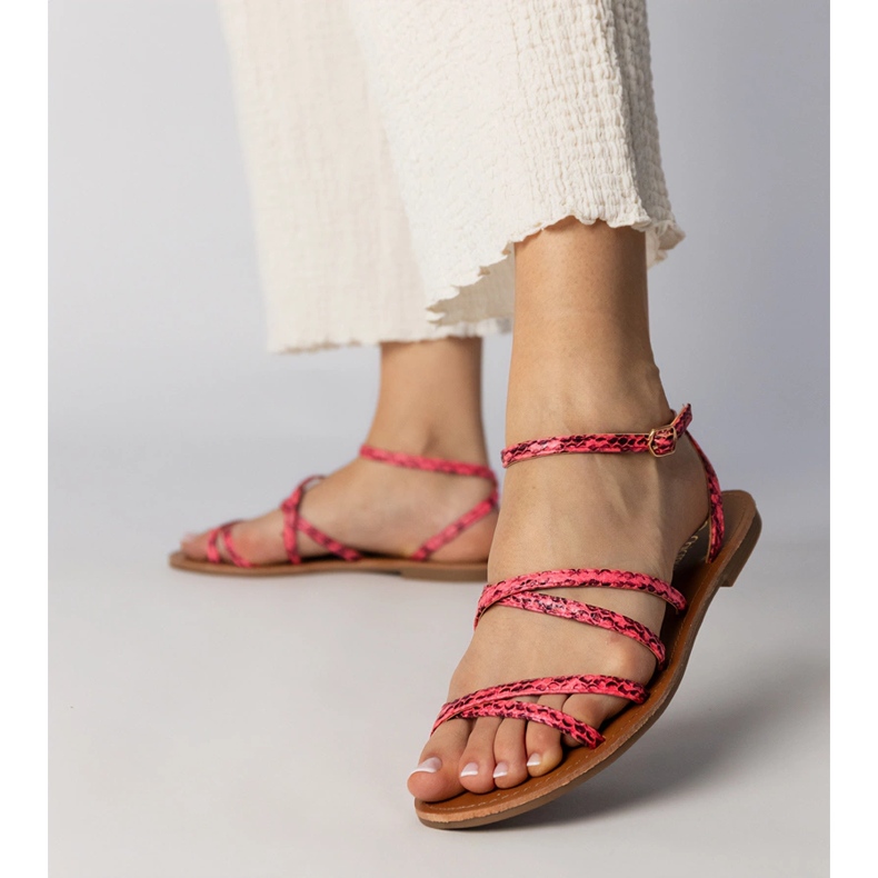 Vaaleanpunaiset sandaalit tasaisella pohjalla vaaleanpunainen 1