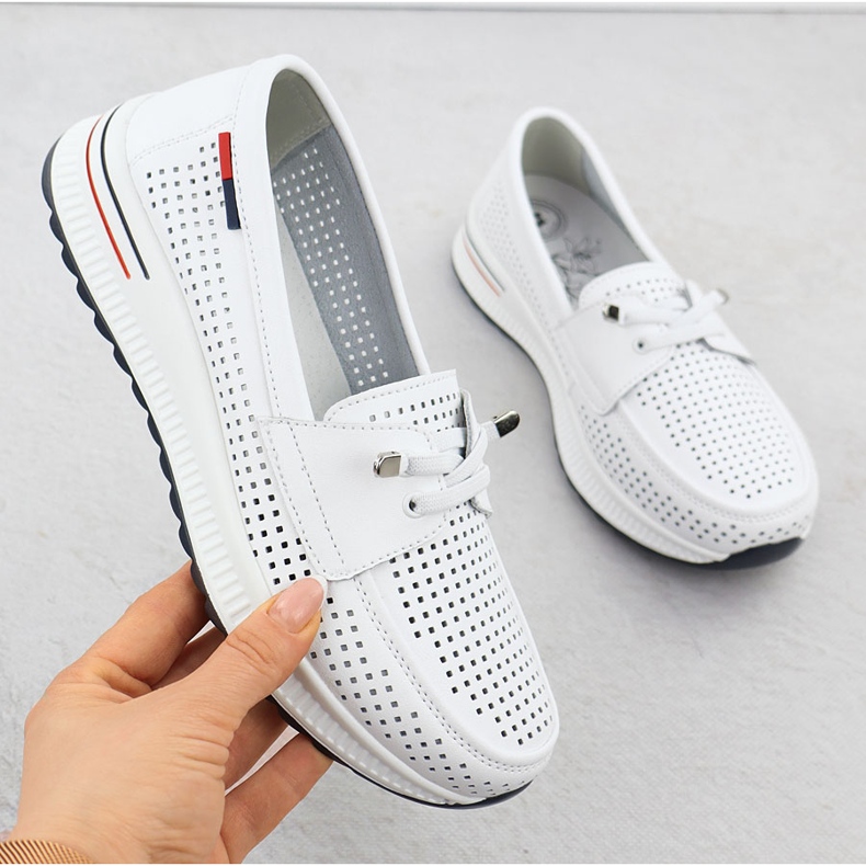 Evento Naisten nahkakengät Openwork White Event 8443 valkoinen 2