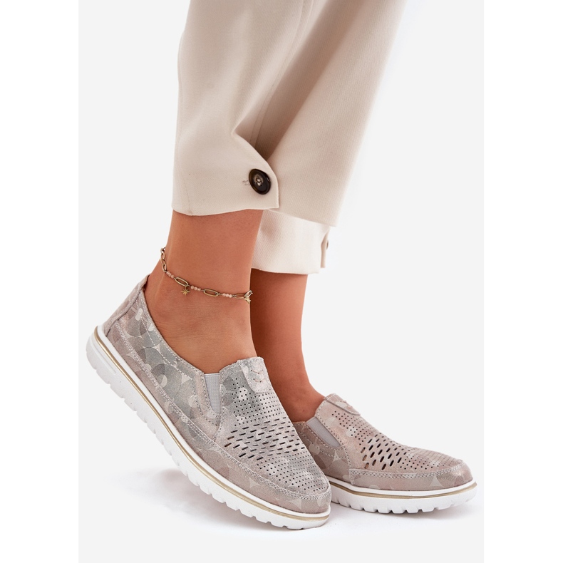 Suede Slip-on kengät Beige-Gold Inez 1