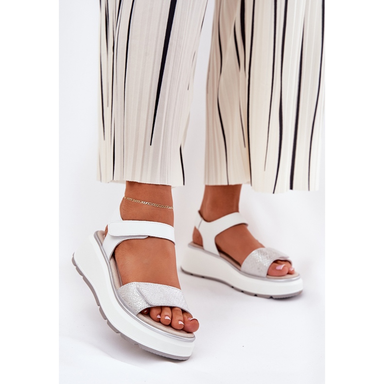 S.Barski Naisten nahka sandaalit ja tarranauhat S. Barski LR51-543 Hopea 2