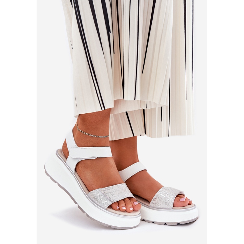 S.Barski Naisten nahka sandaalit ja tarranauhat S. Barski LR51-543 Hopea 1