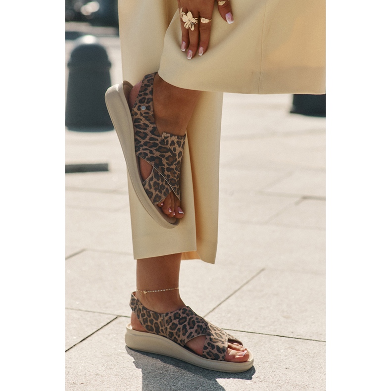 Zazoo 40392 nahka sandaalit naisten ruskea leopardipainatus beige 2