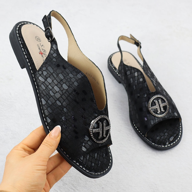 S.Barski Naisten nahka sandaalit Czarne S. Barski KV51-094 musta 1