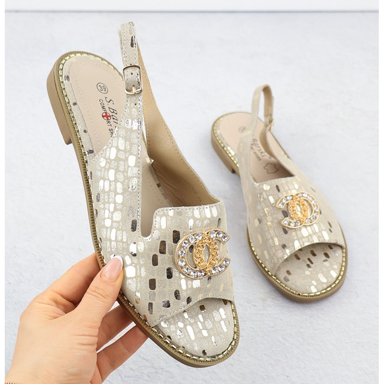 S.Barski Naisten nahka sandaalit Złote S. Barski KV51-096 kultainen 1