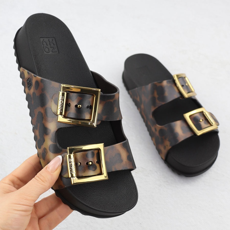 Naisten flip flops uima -allasrannalla leopardipainalla ruskea zaxy rr285059 1