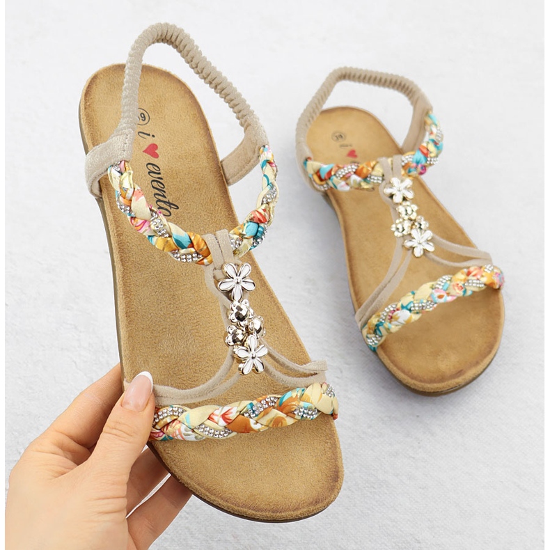 Naisten sandaalit liukastuivat beige evento 8309 1