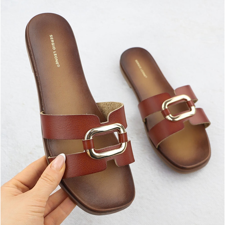 Naisten tohvelit koristeella ruskea sergio leone sk077h 1